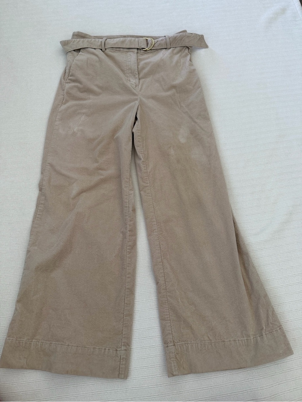 LOFT Wide-Leg Corduroy Pants in Taupe with Belt BeS2